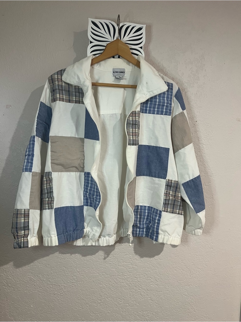 Vintage Alfred Dunner Patchwork Blue, Cream & Tan Women’s Jacket
